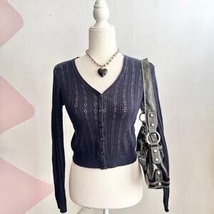 Brandy Melville Blue Crochet Cardigan Y2K 2000s Coquette Coastal Boho Small
